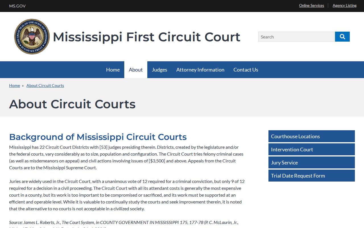 First Circuit Court page covering Itawamba County bench warrant procedure