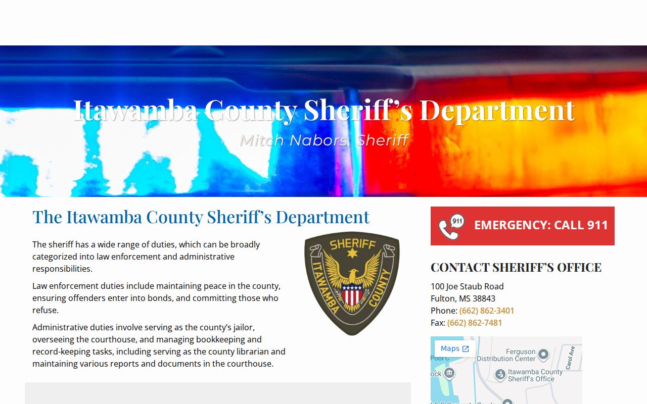Itawamba County Sheriff contact page for warrant status questions