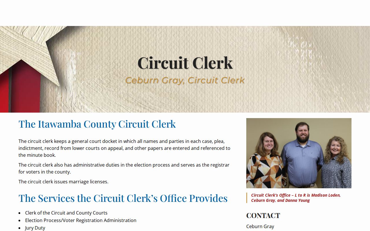 Itawamba County Circuit Clerk arrest warrant record contact page