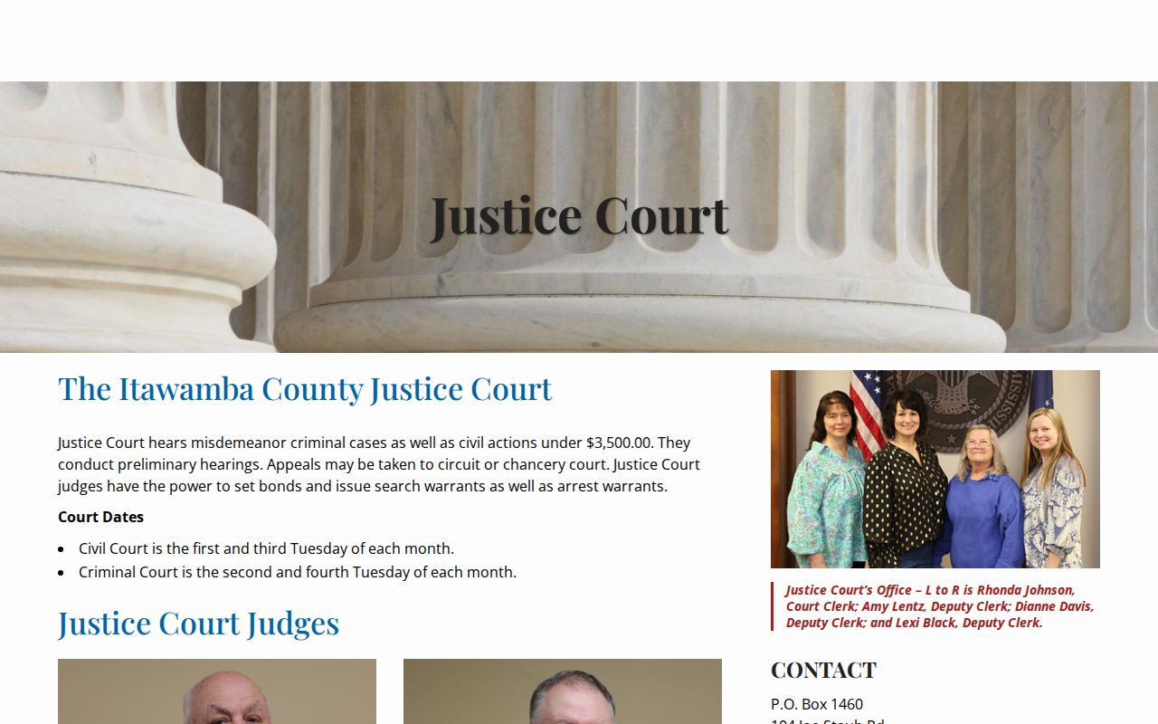 Itawamba Justice Court traffic citation and warrant information page